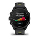 En Garmin Forerunner 170 Music GPS løbeur (Black Black/Amp Yellow) med indbygget musiklagring viser en skærm med teksten "Hvilken intensitet? Moderat", et søjlediagram, minus/plus-knapper og en "Næste" knap nederst.