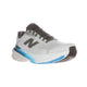 En hvid og kvartsgrå New Balance løbesko til herrer med en sort og blå sål, mørkegrå snørebånd og et stort N-logo, fotograferet på hvid. Oplev stabilitet med Freshfoam X 860 V15.