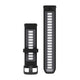 To Garmin Forerunner 22 mm urremme i sort og gennemskinnelig hvidsten vises side om side. Det ene har et metalspænde, mens det andet har flere rektangulære justeringshuller til unisex QuickFit-ure.