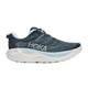 Hoka Gaviota 6-løbesko til kvinder i farven Faded Navy/Glimmering Blue har et HOKA-logo på siden, en hvid, stødabsorberende sål og snørelukning. Vist i profil på hvid baggrund.