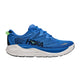 Hoka Gaviota 6-løbeskoen til herre i farvekombinationen Virtual Blue/Varsity Navy har et HOKA-logo på siden, en hvid mellemsål og en grøn trækflap og er designet med henblik på maksimal komfort. Skoen vises i profil på en hvid baggrund.