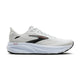 Brooks Ghost 18 Dame i White/Black/Rose Gold har en tyk, stødabsorberende sål, åndbar mesh-overdel og en lav profil med brandingdetaljer i sort og roseguld.