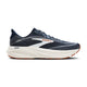 Brooks Ghost 18 herreløbeskoen i farvekombinationen Navy Blazer/Red Earth/Blue har en overdel i mesh, en hvid mellemsål, en brun ydersål, orange detaljer samt BROOKS- og GHOST-logoer på siden.
