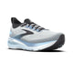 Brooks Glycerin GTS 23 Herre i White/Rain/Baltic Sea har GuideRails-stabilitet, en sort sål og snørebånd samt en sort og grå hæl. Vist på en hvid baggrund. Perfekt som mængdetræningssko.