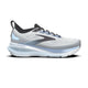 Brooks Glycerin GTS 23 løbesko til herrer i White/Rain/Baltic Sea har en mesh-overdel, skum mellemsål, sort ydersål, lyseblå detaljer og Brooks-logo på siden for stilfuld komfort.