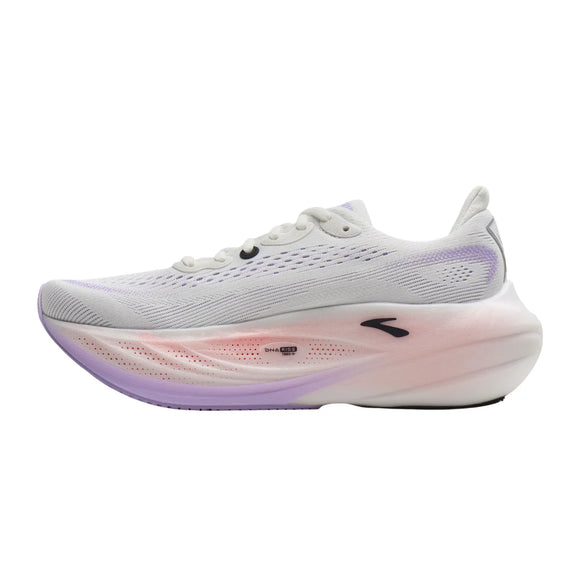 White Brooks Glycerin Max 3 løbesko med en tyk mellemsål i farveovergang, der skifter fra lyserød til lilla for maksimal komfort.