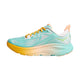 Hoka Clifton 10 Herre i Blue Spark/White tilbyder letvægtskomfort med en tyk, gradueret sål, der fader fra gul til blågrøn, gule snørebånd og hvide og pastelorange accenter.