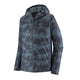 En Patagonia Houdini-jakke til mænd i farvekombinationen Sastrugi: Summit Blue, med et blåt og sort tie-dye-mønster, lynlås foran og Patagonia-logoet på venstre bryst, fremhævet på en ensfarvet hvid baggrund. Denne ultralet jakke er designet med henblik på brugervenlighed og alsidighed.