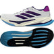 Adidas Supernova Prima 2 til kvinder i Cwhite/Cpurpl/Seblbu byder på komfortabel løbetræning med DREAMSTRIKE+ på siden og en sål med blåt, sort og hvidt mønster, der giver stabilitet under løb.