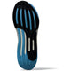 Billedet viser bunden af Adidas Supernova Prima 2 Dame-sålen i Cwhite/Cpurpl/Seblbu, der har et geometrisk sort, blåt og hvidt mønster med vandrette og lodrette riller for greb, stabilitet og komfort.