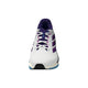 Adidas Supernova Prima 2 Dame løbesko, vist forfra i Cwhite/Cpurpl/Seblbu, har sorte striber, en blå og hvid sål, hvide snørebånd, stabilitetsløb og en lilla indvendig foring for ekstra komfort.