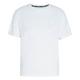 Adidas Adi365 Running Tee til kvinder har en hvid rund hals, korte ærmer, et lille Adidas-logo på brystet, diskrete striber, Climacool-teknologi for komfort under løbetræning eller daglig brug og gentaget branding inde i kraven.