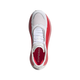 Et topbillede af Adidas Hyperboost Edge i Cloud White/Pure Ruby/Zero Metallic viser en hvid herreløbesko med røde detaljer, HYPERBOOST på den pink-røde indersål, hvide snørebånd og en overdel i mesh - ideel til landevejsløb.