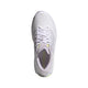 En hvid Adidas Supernova Prima 3-løbesko til kvinder i farven Fropur/Whitin/Hireye ses set ovenfra, hvor snørebåndene, tungen og en del af sålen fremhæves. Skoen har diskrete grå detaljer og teksten »ADIZERO« på indersålen, hvilket gør den til en stilfuld mængdetræningssko til kvinder, der søger komfort og ydeevne.
