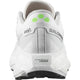 På bagsiden af Salomon Aero Glide 3 GRVL damesko i White/Ftw Silver/Green Gecko ses "GRVL"- og "SALOMON"-branding, tre grønne prikker på hælen og "energyFOAM"-tekst på den strukturerede sål.