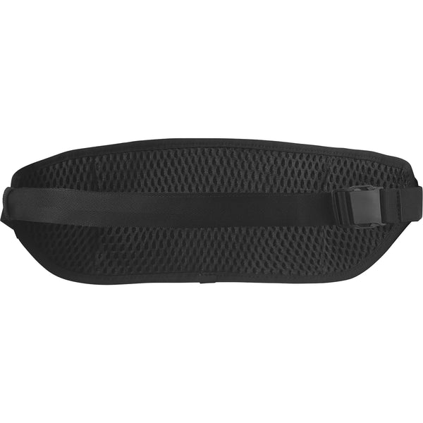 En sort taljerem i mesh med justerbart bælte og plastikspænde, vist bagfra - ideel til brug som løbebælte eller med Salomon Pulse Sling Belt (Unisex, sort).