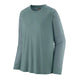 En Patagonia Long-Sleeved Dirt Craft Jersey til mænd i Blue Sage vises på en hvid baggrund. Den lette, afslappede top med rund hals er ideel til trailløb eller fritidsbrug og har glat stof uden synlige logoer eller mønstre.