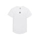En hvid Saysky Mesh Base Layer T-shirt (unisex) ses set bagfra med en lille sort stjerne og ordet »SATISFY« trykt under kraven. T-shirten med korte ærmer har en let buet nedkant og ingen andre synlige mønstre, hvilket gør den til et ideelt basislag, der både kan bruges under andet tøj eller bæres alene.