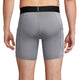 En person ses bagfra iført Nike Dri-FIT Fitness Shorts til mænd i Smoke Grey/Black, med sort linning med "NIKE PRO"-tekst, synlige syninger og en længde midt på låret.