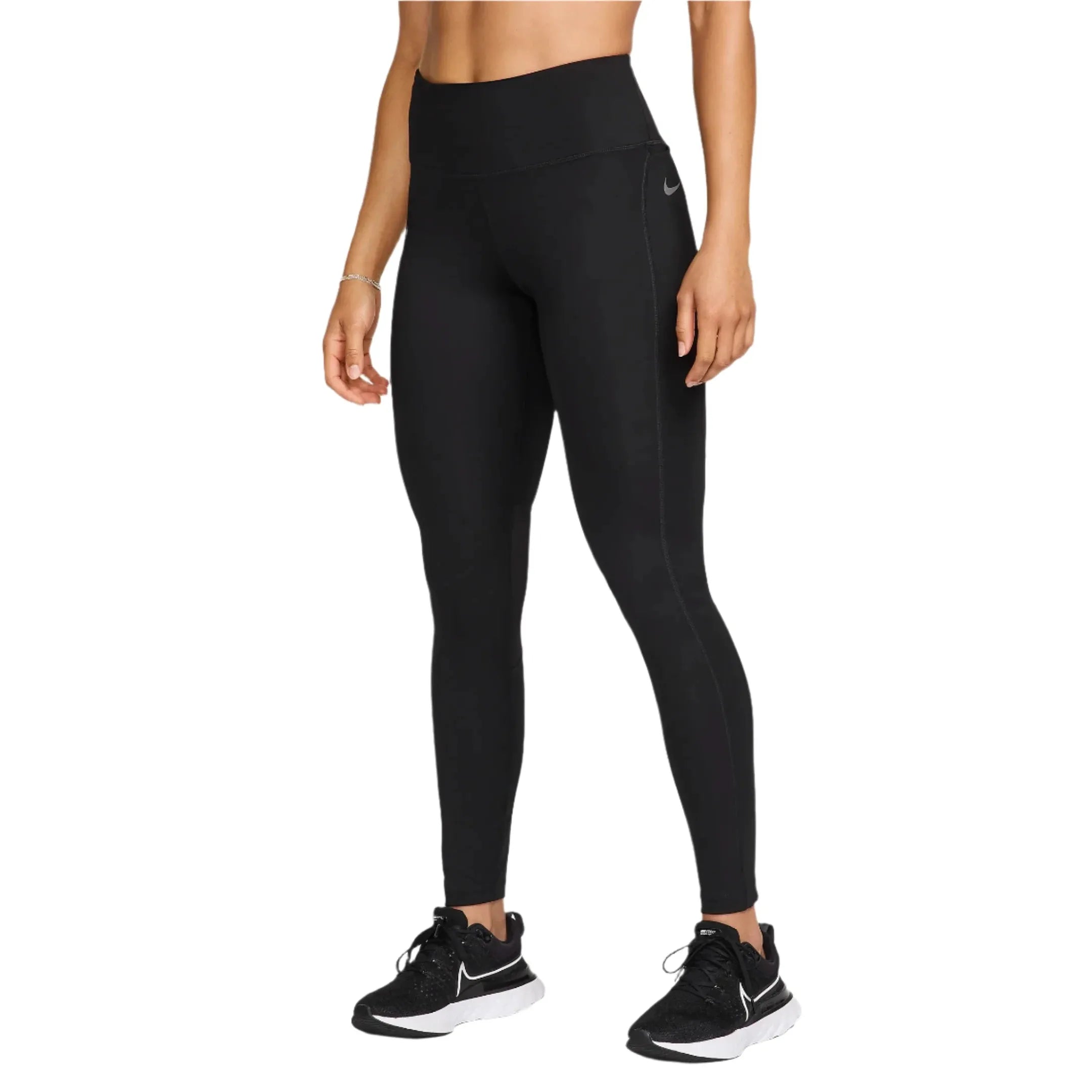 Mid-Rise Pocket Running Tights, Women, Black/Reflective Silver
