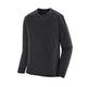 Patagonia L/S Cap Cool Merino Shirt til mænd er vist i ensfarvet sort med rund hals og lange ærmer. Den lette skjorte er vist på en hvid baggrund og har ingen synlige logoer eller designs.
