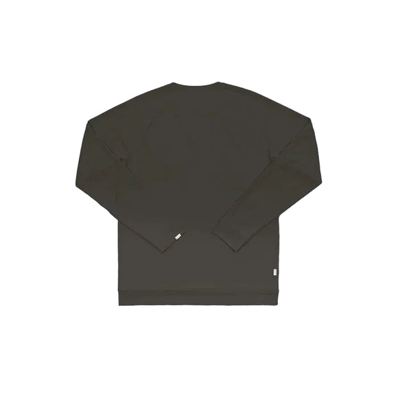 En enkel, langærmet Pace Tech Long Sleeve fra Saysky i beige er lagt fladt på en hvid baggrund og vist set bagfra uden synlige mønstre eller logoer. Fremstillet af åndbart materiale og udstyret med SAYSKYDRY-teknologi giver denne sweatshirt med rund hals komfort og ydeevne til den aktive bruger.