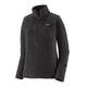 Patagonia R1 Air Zip Neck, Dame i sort er en teknisk fleecetrøje til kvinder fremstillet af genbrugspolyester med vaffelstruktur og har et lille rektangulært Patagonia-logo på venstre bryst.