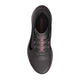 Set ovenfra: et par mørkebrune og sorte Nike Pegasus Plus 2-løbesko med et mørkerødt motiv på tungen.