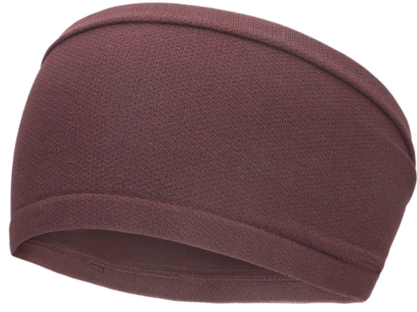 Asics Performance-pandebåndet, unisex, i farven mørk aubergine vises på en hvid baggrund. Dette svedtransporterende pandebånd er designet til løb og træning og har en elastisk, glat og struktureret overflade, der sidder behageligt og tæt omkring hovedet for at sikre maksimal komfort og ydeevne.