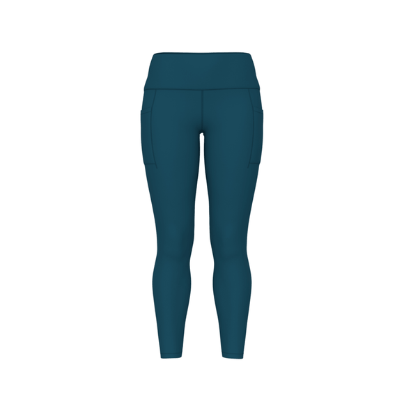 RC Pocket Legging 27" til kvinder fra New Balance med høj talje i farven Streamsong, med sidelommer og vist på en ensfarvet hvid baggrund – den perfekte løbetights til kvinder til aktive dage.