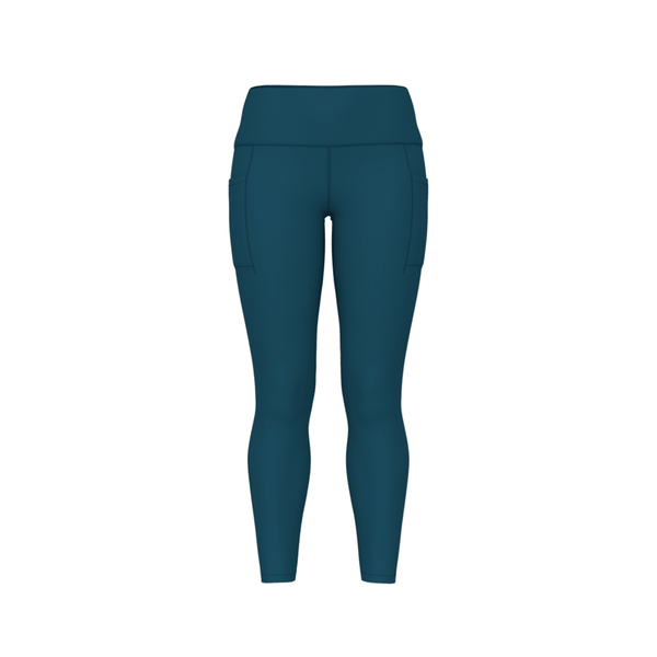 RC Pocket Legging 27" til kvinder fra New Balance med høj talje i farven Streamsong, med sidelommer og vist på en ensfarvet hvid baggrund – den perfekte løbetights til kvinder til aktive dage.
