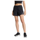 En person iført en sort crop top, et par sorte New Balance Rc Short 5" Dame-shorts og sorte løbesko står foran en hvid baggrund. Personens hoved kan ikke ses på billedet.