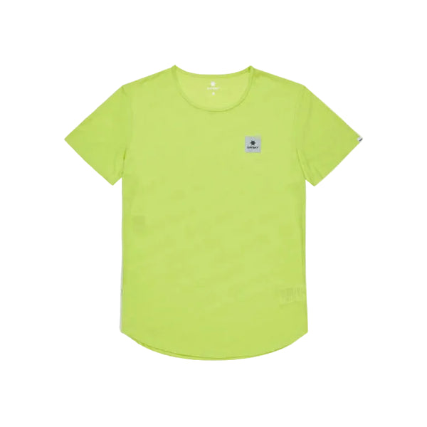 Saysky Reactive Flow T-shirt til mænd har et ensfarvet neongult design med korte ærmer og et lille firkantet logo på venstre bryst, vist fladt på en hvid baggrund.