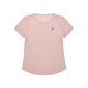 Saysky Reactive Flow T-Shirt (Dame, Pink Logo) er en lyserød, kortærmet træningstop med et lille rektangulært logo på venstre bryst, vist fladt på en hvid baggrund.