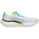 Saucony Ride 19 Herre i hvid/citron er en neutral allround-løbesko med en overdel i mesh, neon-citronfarvede detaljer på hælen og tungen, sorte detaljer langs sålen og en tyk, polstret mellemsål, der sikrer komfort.