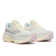 Et par Saucony Hurricane 26-løbesko til kvinder i farvekombinationen Quartz/Swede med en hvid og lysegul overdel, lyseblåt indvendigt og pastelfarvede lyserøde og blå detaljer på ydersålen, vist på en hvid baggrund.