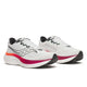 Saucony Ride 19 Herre løbesko i White/Crimson har overdel i mesh, sorte detaljer, tykke hvide såler og en mellemsål med accent fra pink til orange - ideelle som stilfulde neutrale løbesko til dine løbeture.