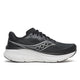 Saucony Guide 19 Herre i sort/sølv har en overdel i mesh, snørelukning og en tyk hvid polstret sål for optimal støddæmpning og stabilitet, vist i sideprofil.