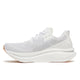 Et sidebillede af Saucony Endorphin Azura, White/Gum, Herre løbesko med overdel i mesh, tyk PWRRUN PB-dæmpet sål, diskret branding og en let buet ydersål med en lysebrun gummibund.