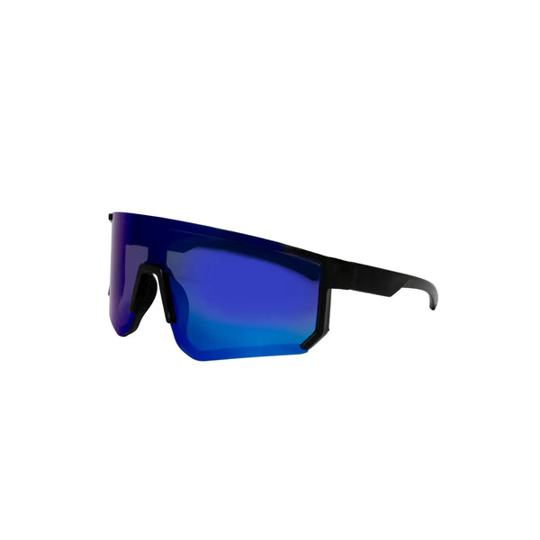 Not Just Shades Sapa v. 2.0 Re-Run – polariserede unisex-solbriller med letvægtsramme i sort og et enkelt blåt, reflekterende glas.
