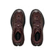 Et par Hoka Speedgoat 7 GTX damesko i farven Deep Mauve/Black ses set ovenfra. Disse trailsko har en overdel af åndbart mesh, mønstrede overlag og snørebånd med træknapper og er udstyret med GORE-TEX-teknologi, der sikrer beskyttelse mod vejr og vind. Hoka-logoet er synligt på indersiden af hver sko.