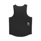 Statement Combat Pro Singlet, Herre, Sort fra Saysky er en sort tanktop med racerback, set bagfra, med et lille hvidt Running Couture-logo og tekst nederst til højre. Denne herre-træningssinglet har en let afrundet nedkant og er designet til øget komfort under træning.