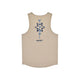 Statement Combat Pro Singlet, herre, sandfarvet fra Saysky, set bagfra med blå japanske tegn, et stjerne-mønster og SAYSKY-logoet under motivet for optimal åndbarhed.