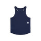 Saysky Statement Flow Singlet, Herre, Blue er vist på en almindelig hvid baggrund med en lille hvid lap og et stjernelogo nær sømmen - ideel som herre løbetøj.