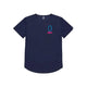 Statement Flow T-Shirt, Herre, Blue fra Saysky er vist på en hvid baggrund med korte ærmer, en lille lyseblå oval kontur og pink "Sorry OuttaWords"-tekst på venstre bryst.