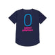 Saysky Statement Flow T-Shirt, Herre, Blue er en navy svedtransporterende løbe t-shirt med et stort blåt håndtegnet O og SAYSKY COPENHAGEN i pink på ryggen, vist på en almindelig hvid baggrund.