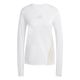 Hvid Adidas Terrex Xperior Climacool+ langærmet sportstrøje med rund halsudskæring, logo på brystet og tre diagonale striber nær nederkanten.