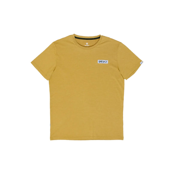 Beige Tiger Pace T-shirt, herre, med et rektangulært logo-mærke på brystet.