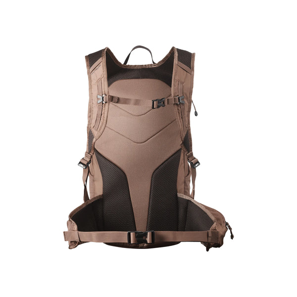 Salomon Trailbazer 20 Unisex rygsæk i Mustang/Black Coffee vises bagfra med polstrede skulderstropper, brystspænde, netrygpanel, justerbare stropper og taljebælte med lynlås - perfekt til vandreture med sit ergonomiske design.