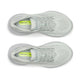 Topbillede af Saucony Triumph 24 Dame Cast løbesko i lysegrå med hvide snørebånd, overdel i mesh og lyse gulgrønne indlægssåler mærket NEUTRAL og SAUCONY; skoene har fremragende støddæmpning, vist side om side på en hvid baggrund.